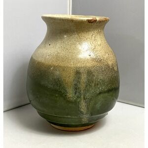 Studio Art Pottery Vase Green Drip Glaze Small Rustic Boho Decor Hand Turned